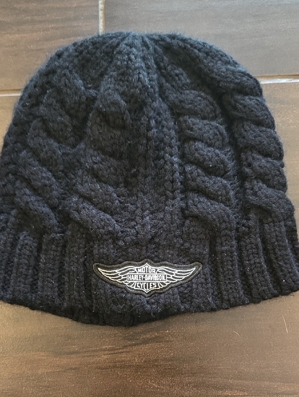Harley-Davidson Black Cable Knit Hat with Winged Logo